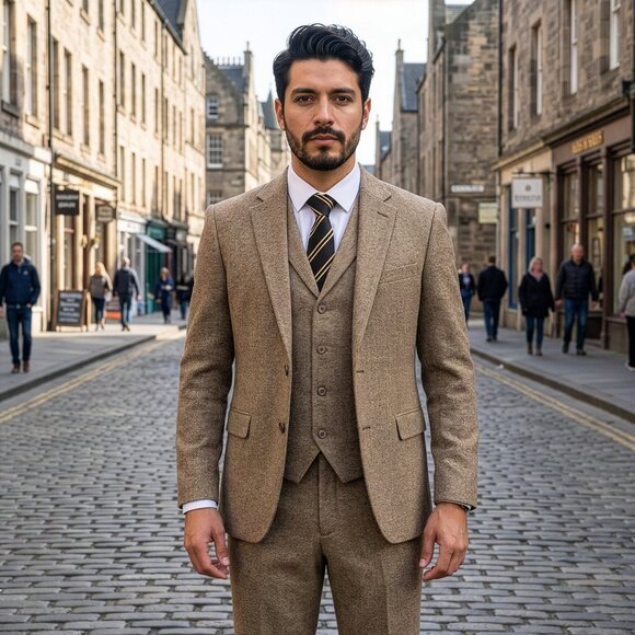Sean Alexander Other - Hybrid Fit Classic Tweed Tan Mens Suit by Sean Alexander